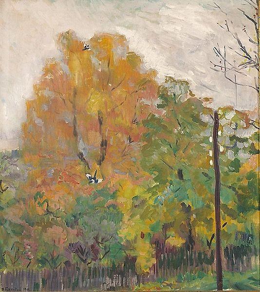 Bernhard Folkestad Deciduous trees in fall suit with cuts oil painting image